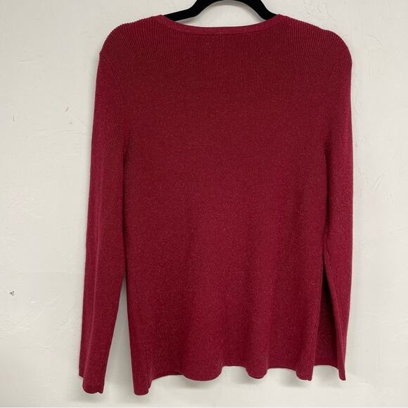 Chicos Red Metallic V Neck Pullover Sweater Womens M Holiday Casual Cozy - Picture 6 of 6